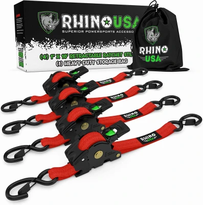 Retractable Ratchet Straps, Red, 1 In. x 10 Ft., 4-Pk.