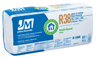 R38 Kraft Batt Fiberglass Insulation, 64 Sq. Ft. Coverage, 13 x 24 x 48-In.