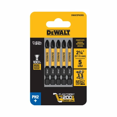 FlexTorq PH2 Driver Bits, Impact Ready, 2.25 In., 5-Pk.
