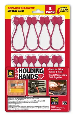 Magnetic Hands Silicone Zip Ties, Cord Organizers, 8-Pk.