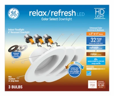 Relax/Refresh LED Recessed Downlights, Switchable Daylight/Soft White, Dimmable, 700 Lumen, 5 or 6 In. Round, 3-Pk.