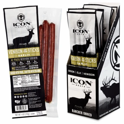 Venison Stick, Garlic, 4 oz. 4-Pk.