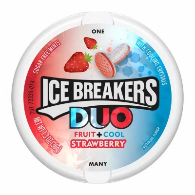 Ice Breakers Duo Mints Strawberry Flavor 1.3 Oz. Tin - Refreshing Mint Treat