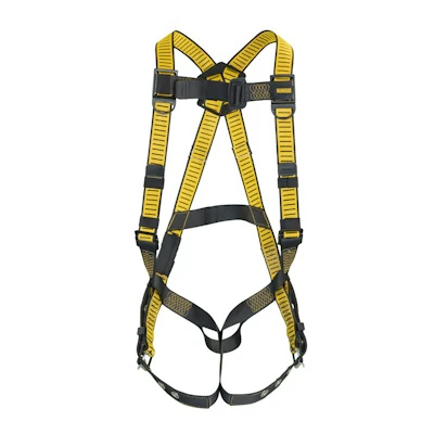 Full Body Fall Protection Harness, Tongue Buckle Legs, Black & Yellow