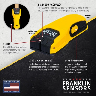 ProSensor Model M50 Electronic Stud Finder with Multi-Sensor Technology for Accurate Wall Stud Detection