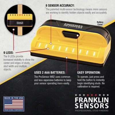 ProSensor M92 Stud Finder with Nine Sensors and Nine Light Emitting Diodes
