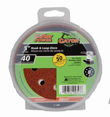40-Grit Hook & Loop Sanding Disc, 5 In.