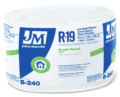 R19 Kraft Fiberglass Insulation, 6.5 x 15-In. x 39' 2  Roll