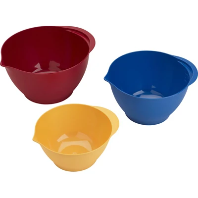 Three Piece Plastic Mixing Bowl Set with Lids, Various Sizes