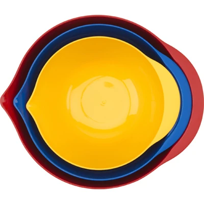 Three Piece Plastic Mixing Bowl Set with Lids, Various Sizes