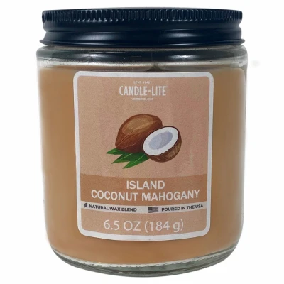 Everyday Essentials Wax Candle, Island Coconut Mahogany Scent, 6.5 Oz. Jar With Screw Top Lid