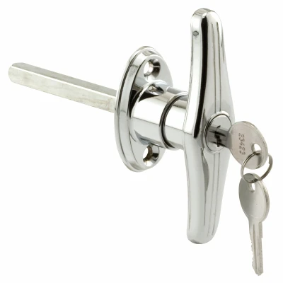 Garage Door T-Handle Lock, Keyed, Diecast Zinc, Chrome Plated