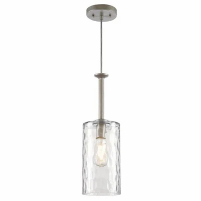 Hernando Indoor Mini Pendant Light with Clear Hammered Glass Shade and Industrial Steel Finish