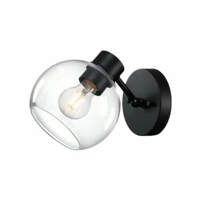 Hyson One Light Indoor Vanity Wall Fixture with Glass Globe and Matte Black Finish