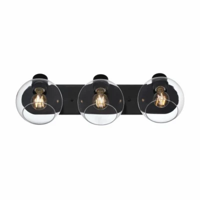 Hyson 3 Light Indoor Vanity Wall Fixture, Glass Globes, Matte Black Finish