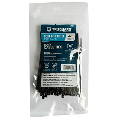 Self-Locking Cable Ties, Black, 4 In., 100-Pk.