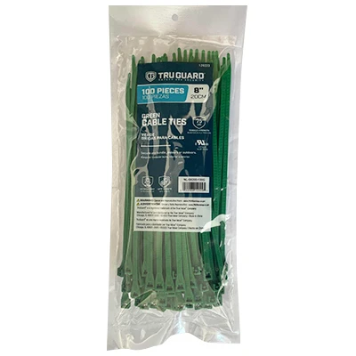 Self-Locking Cable Ties, Green, 8 In., 100-Pk.