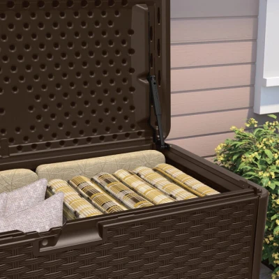 Extra Large Resin Deck Box and Seat in Java Color with 134 Gallons Capacity