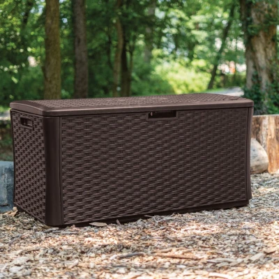 Extra Large Resin Deck Box and Seat in Java Color with 134 Gallons Capacity