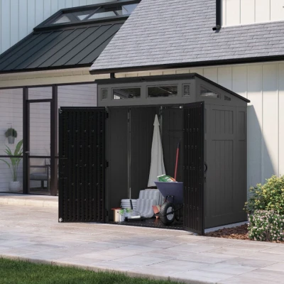 Modernist Resin Storage Shed in Peppercorn and Black, 6 Feet by 5 Feet