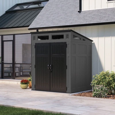 Modernist Resin Storage Shed in Peppercorn and Black, 6 Feet by 5 Feet