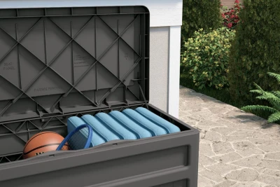 Resin Deck Box and Seat in Stoney Color with 73 Gallon Capacity