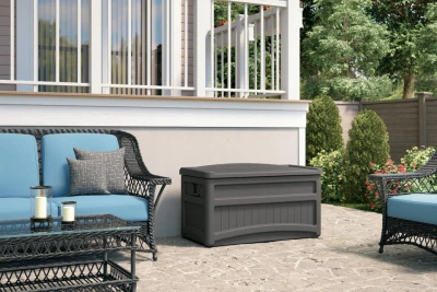 Resin Deck Box and Seat in Stoney Color with 73 Gallon Capacity