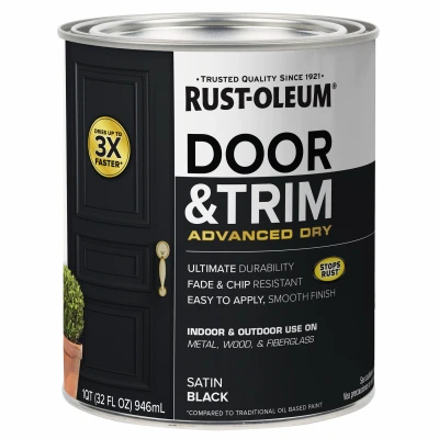 Door and Trim Paint, Interior/Exterior, Water Based, Satin Black, Quart