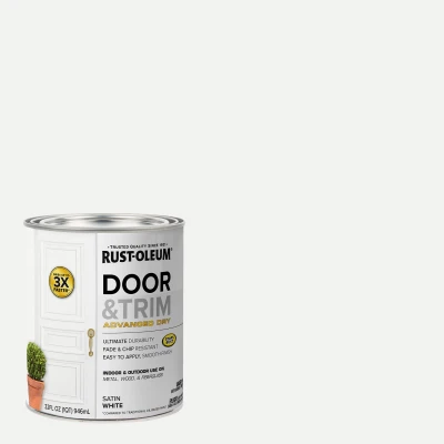 Quart of Satin White Interior and Exterior Door and Trim Water Based Paint
