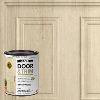 Door and Trim Paint, Interior and Exterior Use, Water Based Satin Finish, Yellow Tint Base, Quart