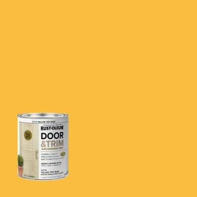 Door and Trim Paint, Interior and Exterior Use, Water Based Satin Finish, Yellow Tint Base, Quart