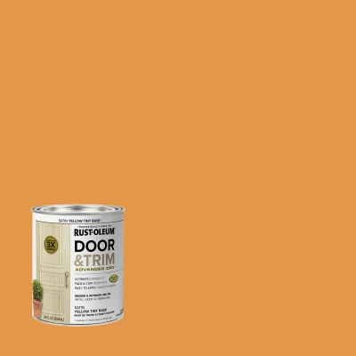 Door and Trim Paint, Interior and Exterior Use, Water Based Satin Finish, Yellow Tint Base, Quart