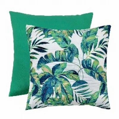 Patio Toss Pillow, Green Leaves, 16 X 16 X 4 Inches - Outdoor Cushion