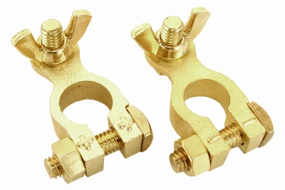 Automotive Battery Terminal, Wing Nut Top Post, Universal, Brass, 2-Pk.