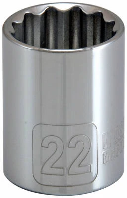 22 Millimeter Metric 12-Point Socket with 1/2 Inch Drive