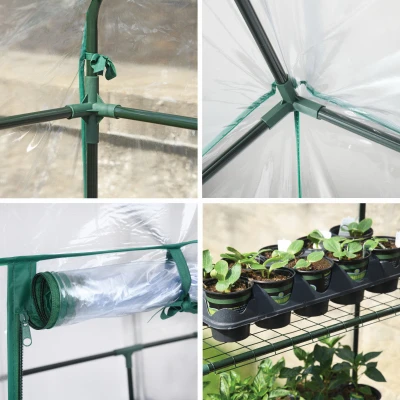 Mini Greenhouse with Steel Frame, Four Mesh Shelves, Clear Cover, 56 by 29 by 76 Inches High