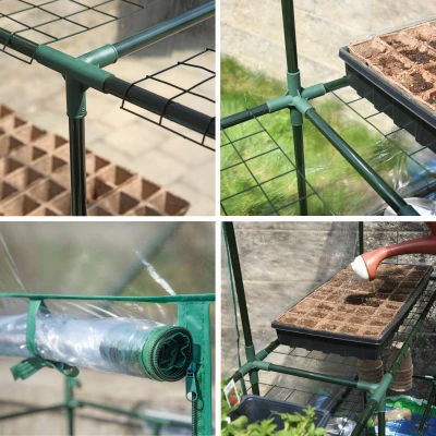 Mini Greenhouse with Steel Frame, Four Mesh Shelves, Clear Cover, 56 by 56 by 76 Inches High