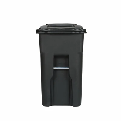 Black Wheeled Trash Can with Lid, 48 Gallons Capacity, Durable Outdoor Waste Container