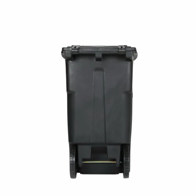 Black Wheeled Trash Can with Attached Lid, 64 Gallons Capacity