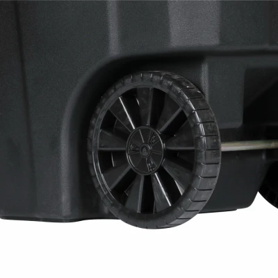 Black Wheeled Trash Can with Attached Lid, 64 Gallons Capacity