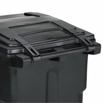 Black Wheeled Trash Can with Attached Lid, 64 Gallons Capacity