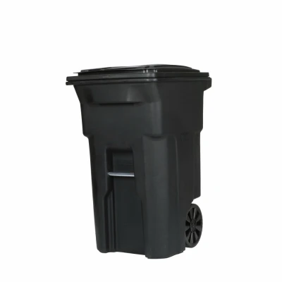 Trash Can with Wheels & Attached Lid, Black, 64 Gallons