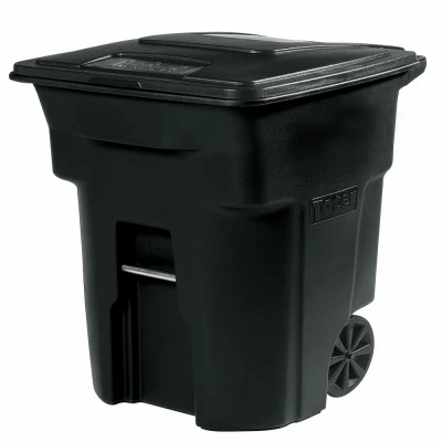 Trash Can with Wheels & Attached Lid, Black, 96 Gallons