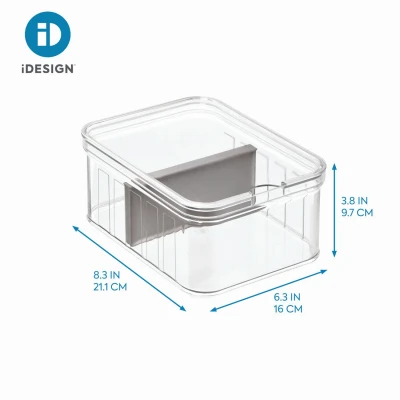 Refrigerator Bin Crisper, Adjustable Divider & Lid, BPA- Free Clear Plastic