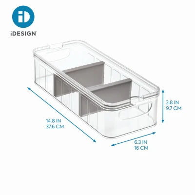 Refrigerator Produce Storage Crisper Bin, 2 Adjustable Dividers & Lid, BPA-Free Clear Plastic