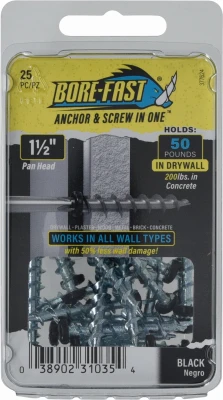 Borefast 1-Pc. Wall Anchor & Screw, 1-1/2 In., Holds 50 Lbs., 25-Pk.