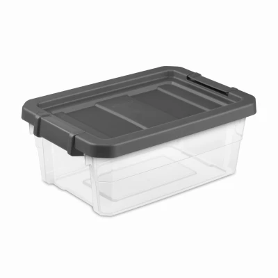 Modular Stacking Storage Box, Clear/Gray Lid, 16 Qt.