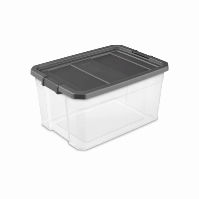 Modular Stacking Storage Box, Clear/Gray Lid, 76 Qt.