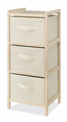 3-Drawer Chest, Wood Frame, Fabric Bins, 11 x 10 x 25. 5 In.