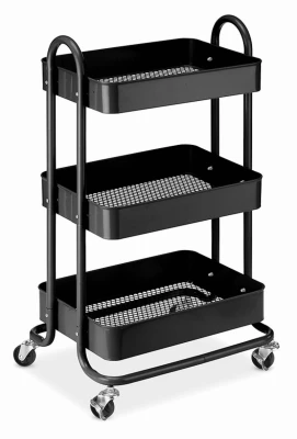 3-Tier Metal Shelf Utility Cart, Black, 13.35 x 17 x 31 In.